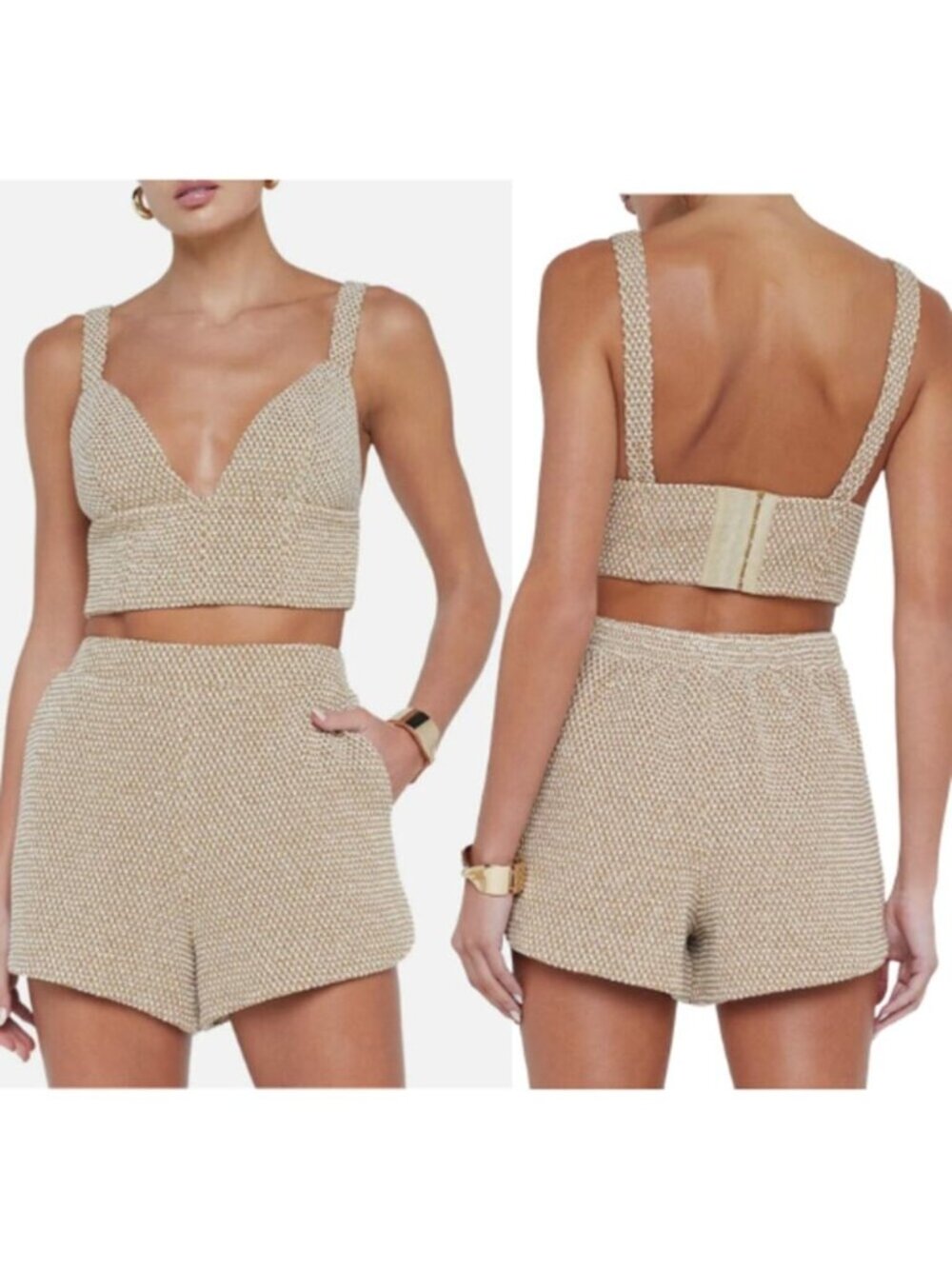 NWT L'agence Adjustable Straps Castalia Knit Bra Top Tan Ivory Size: Medium